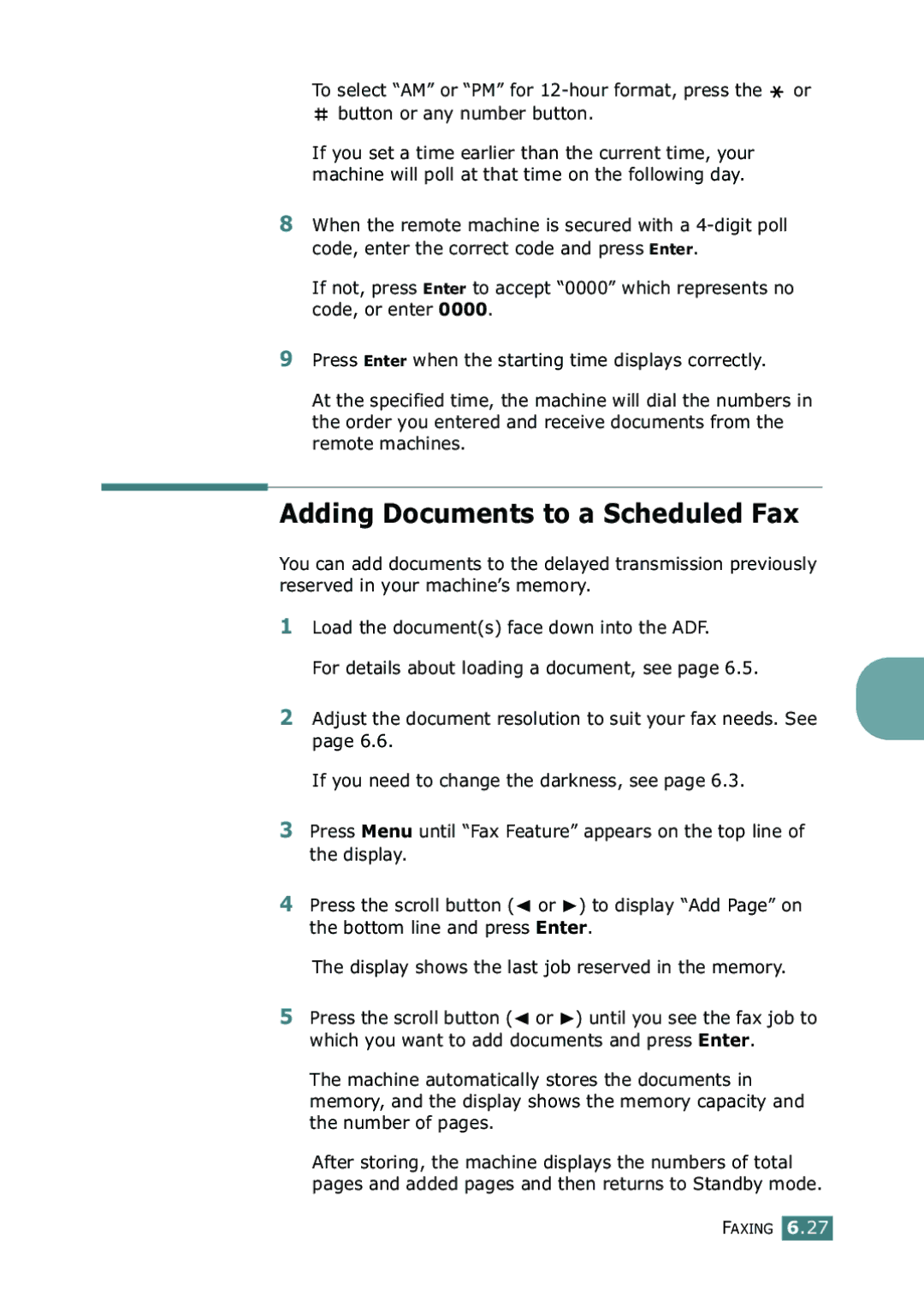 Samsung SF-755P manual Adding Documents to a Scheduled Fax 