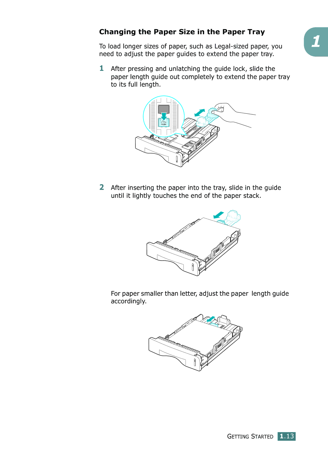 Samsung SF-755P manual Changing the Paper Size in the Paper Tray 