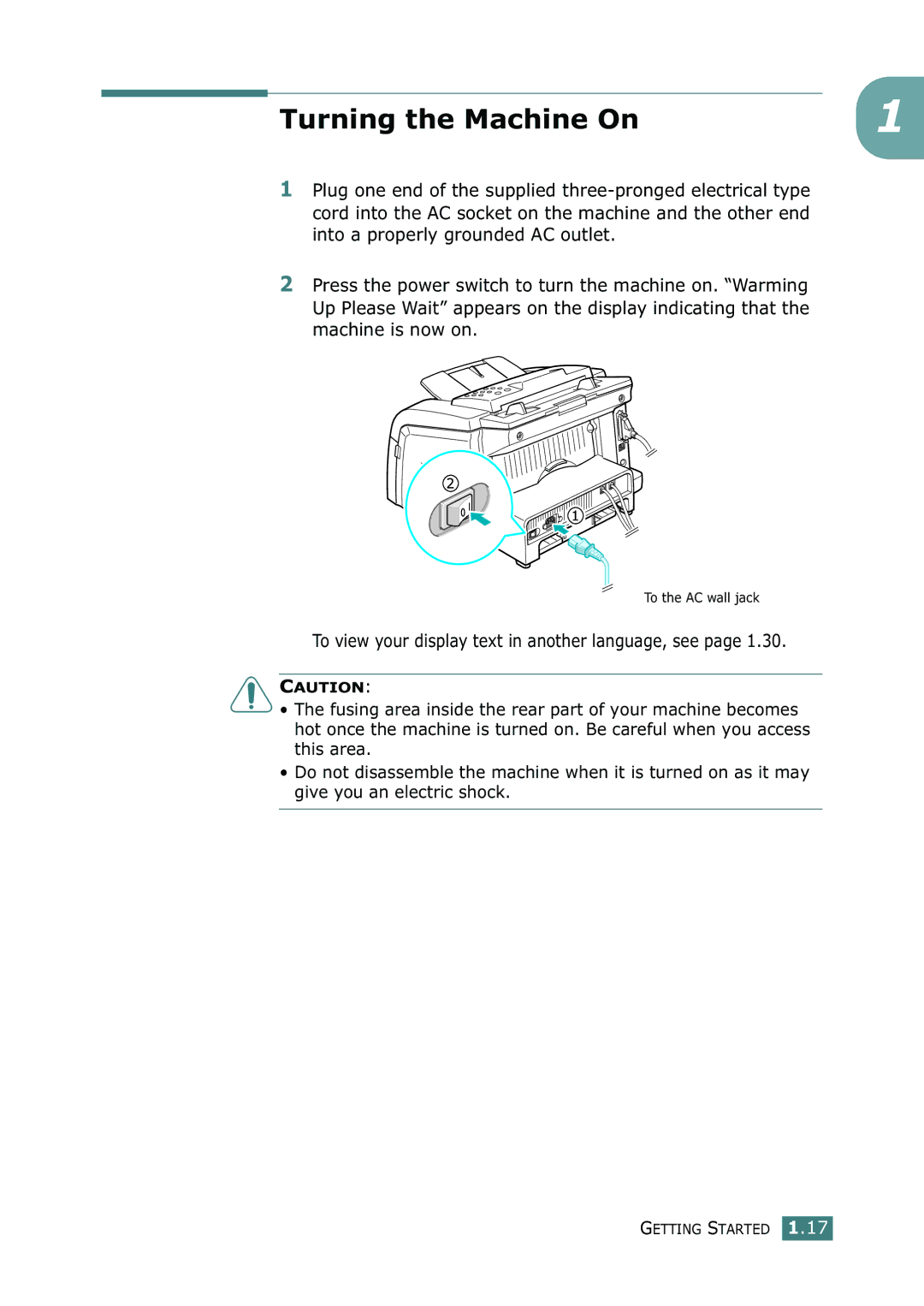 Samsung SF-755P manual Turning the Machine On 