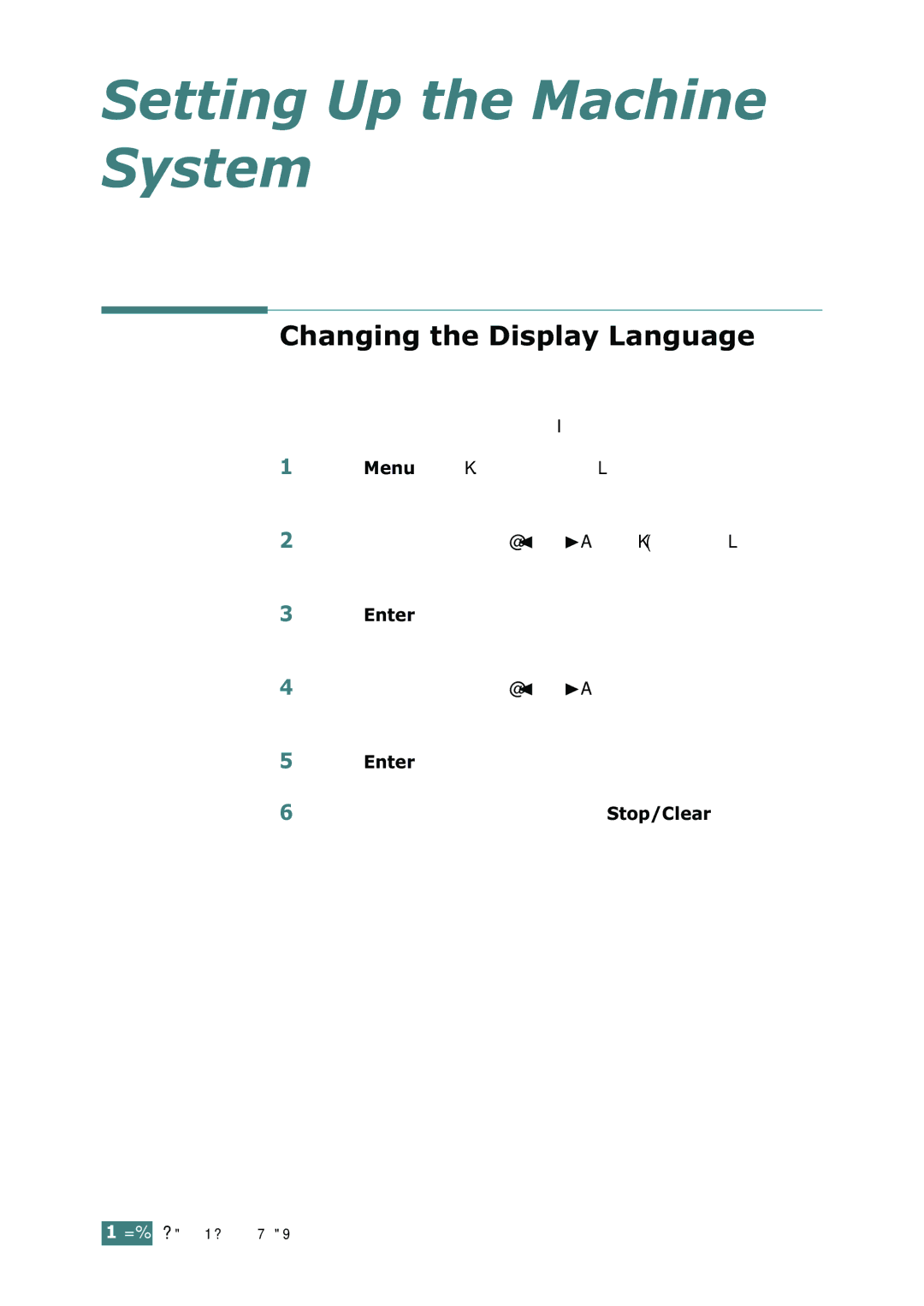 Samsung SF-755P manual Setting Up the Machine System, Changing the Display Language 