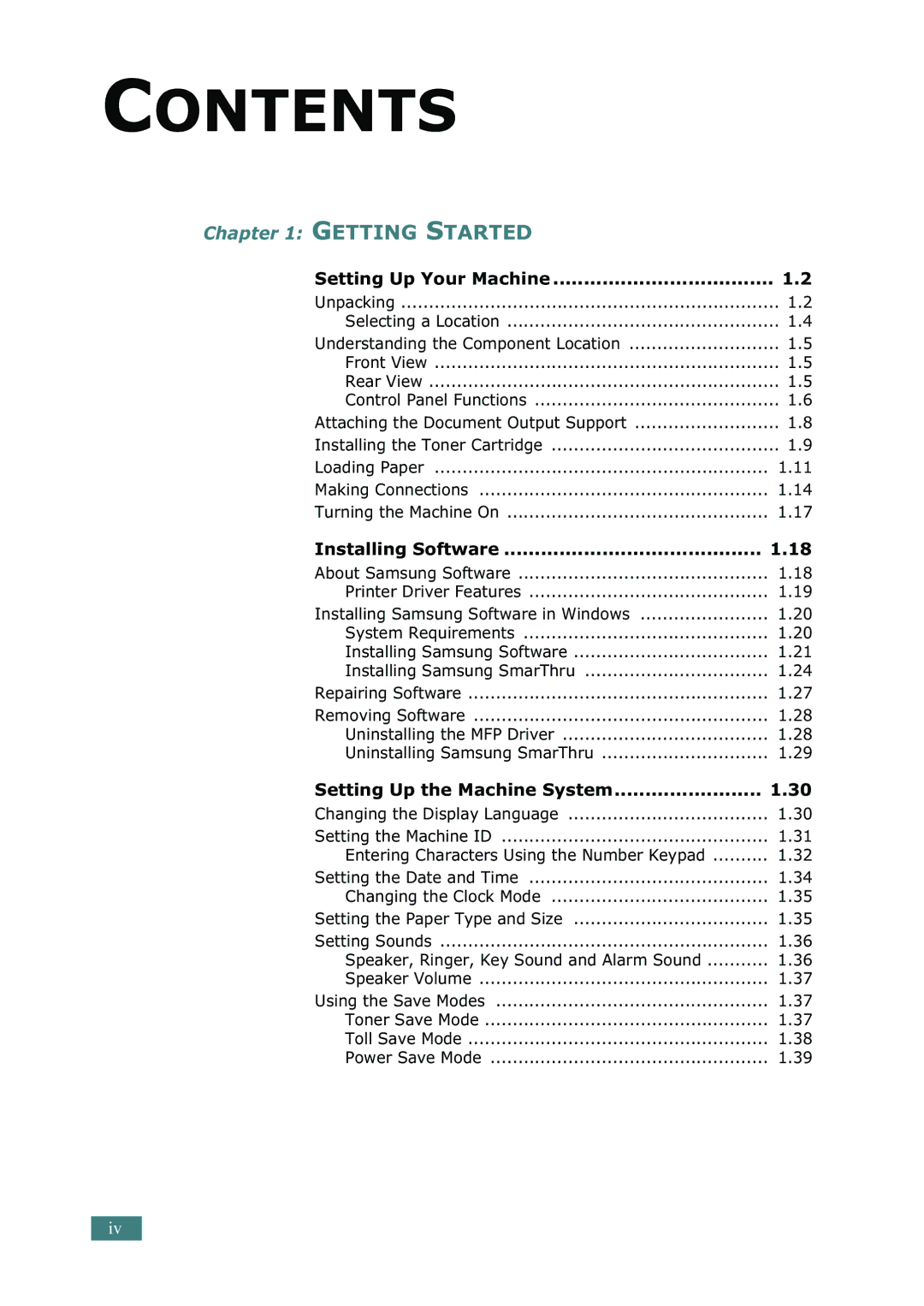 Samsung SF-755P manual Contents 