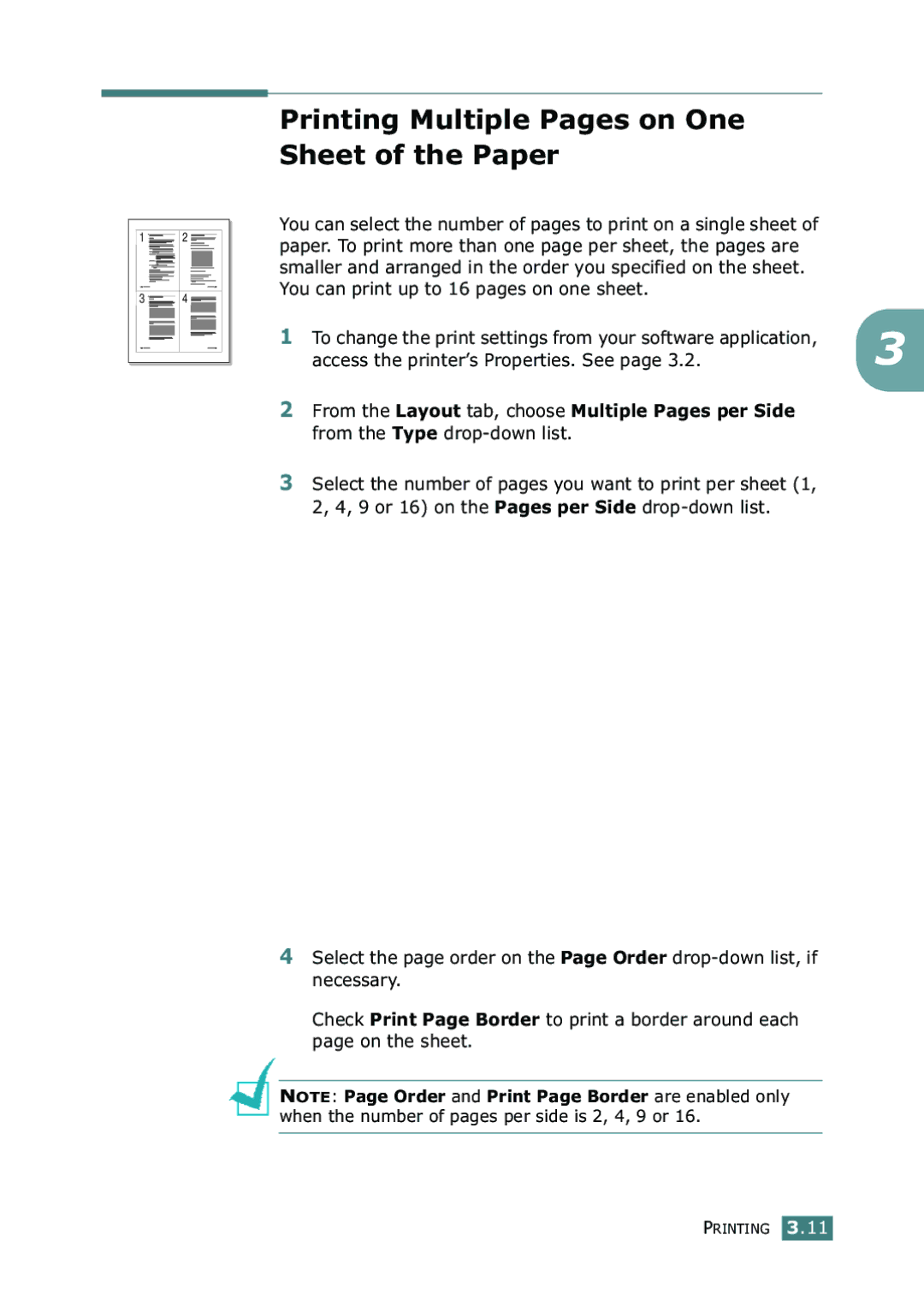 Samsung SF-755P manual Printing Multiple Pages on One Sheet of the Paper 