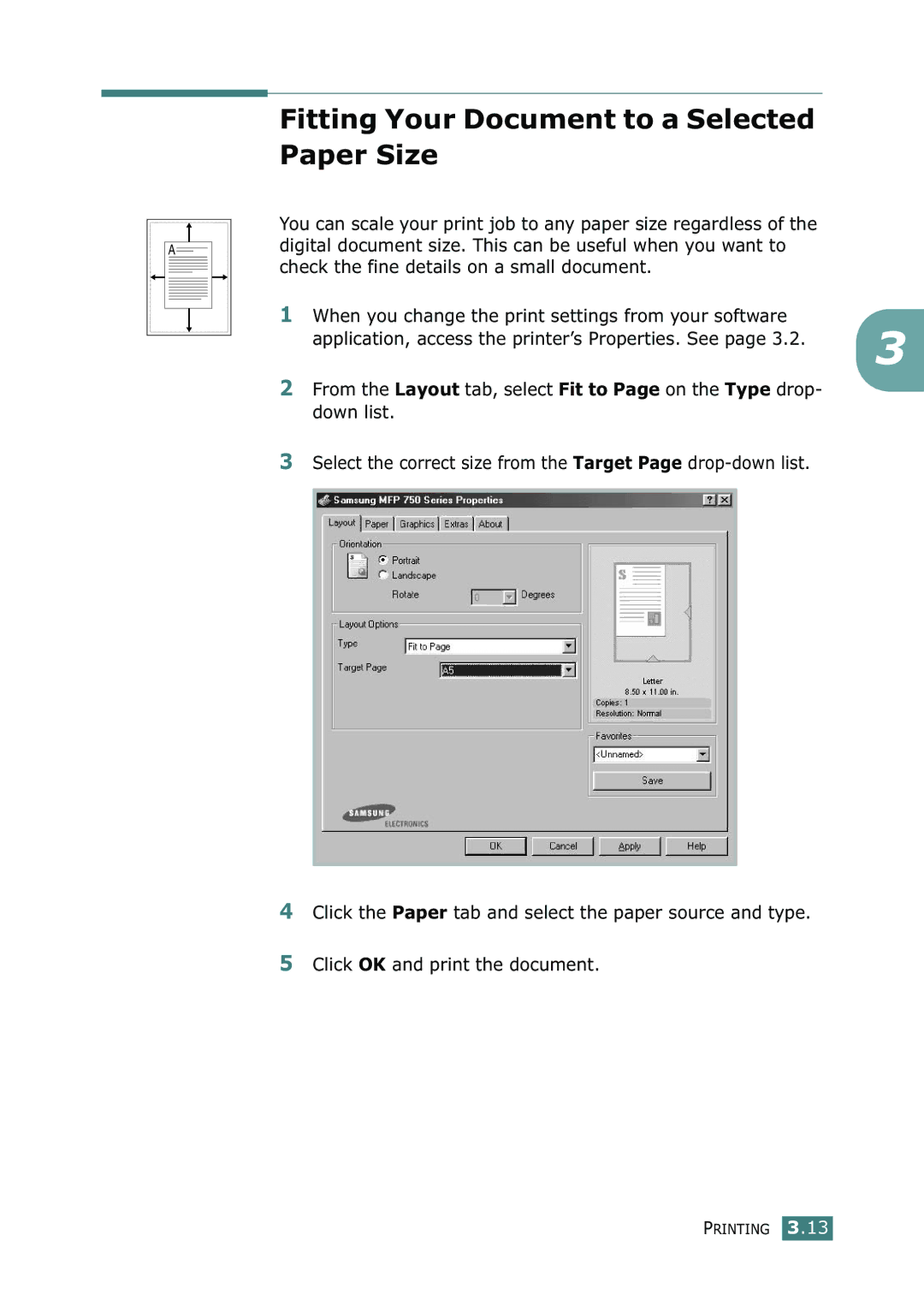 Samsung SF-755P manual Fitting Your Document to a Selected Paper Size 