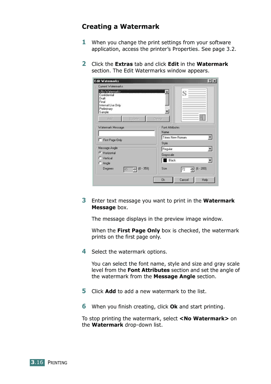 Samsung SF-755P manual Creating a Watermark 