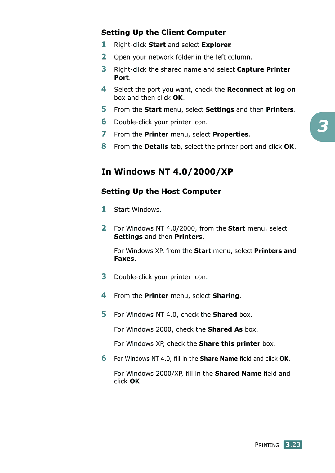 Samsung SF-755P manual Windows NT 4.0/2000/XP, Setting Up the Client Computer 