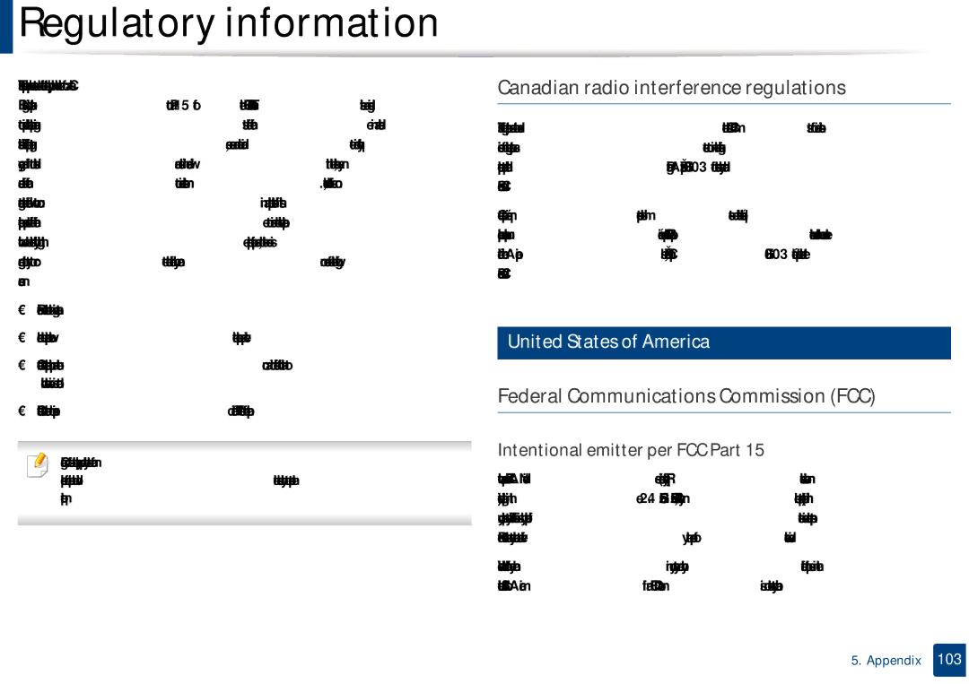 Samsung SF-76xP Series manual Canadian radio interference regulations, Federal Communications Commission FCC 