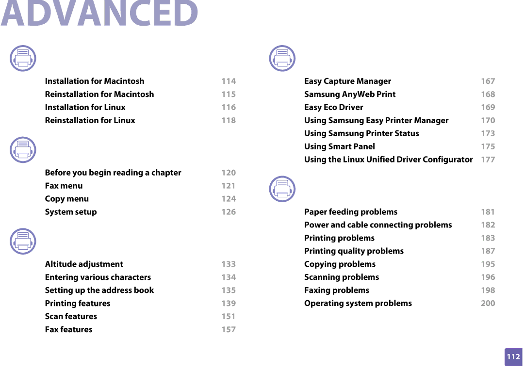 Samsung SF-76xP Series manual Advanced 