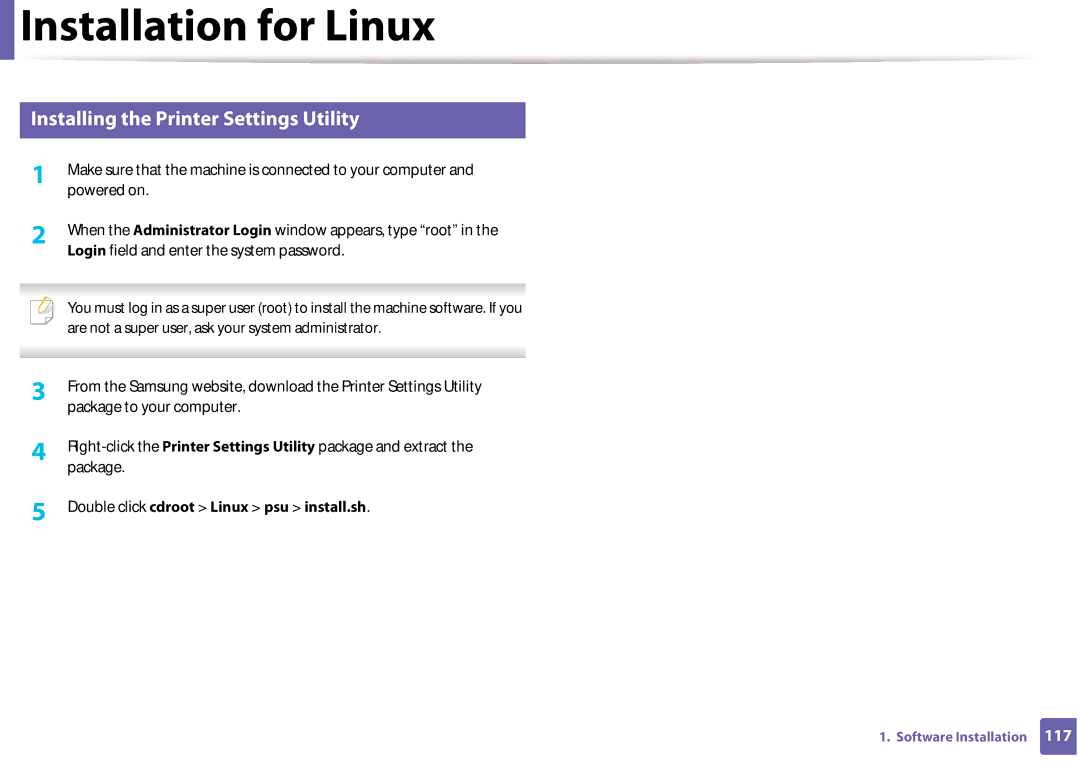 Samsung SF-76xP Series manual Installing the Printer Settings Utility 