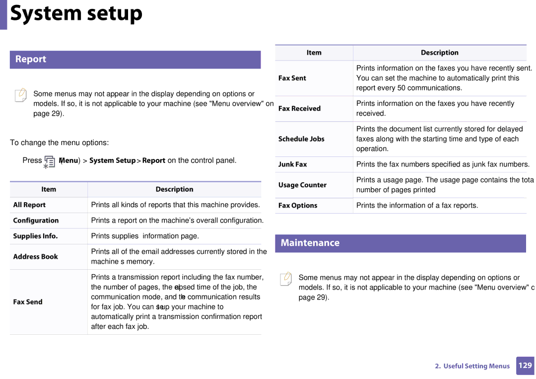 Samsung SF-76xP Series manual Report, Maintenance 