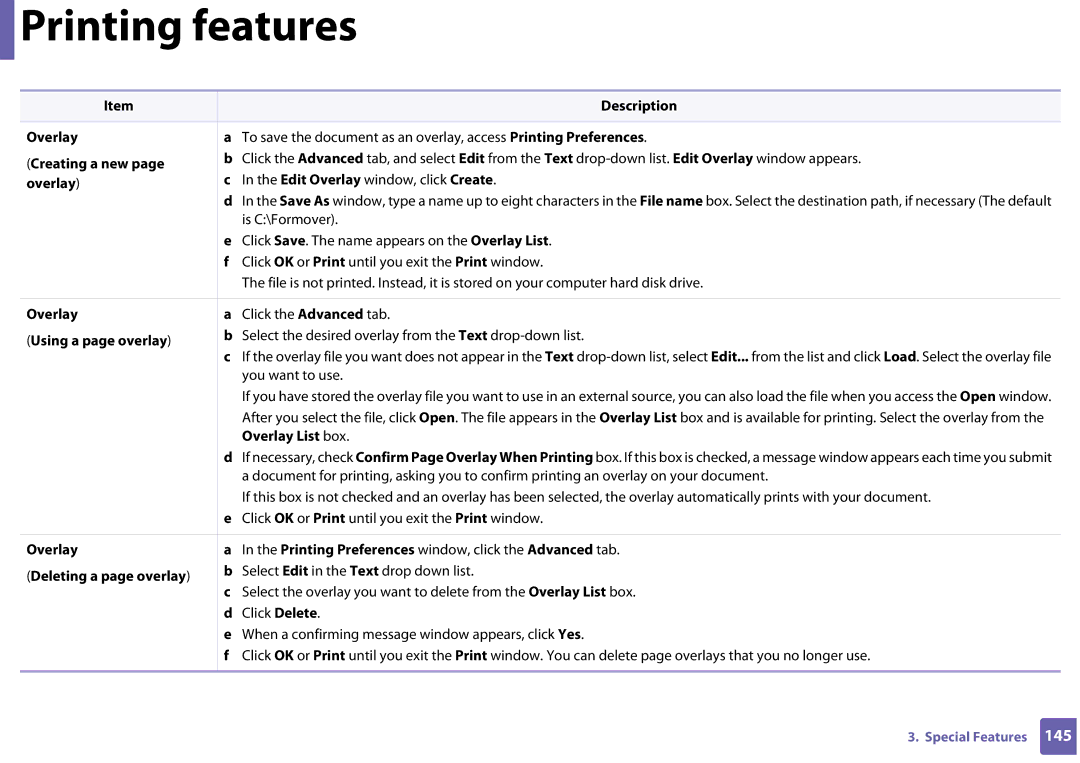 Samsung SF-76xP Series manual Creating a new, Using a page overlay, Overlay List box 