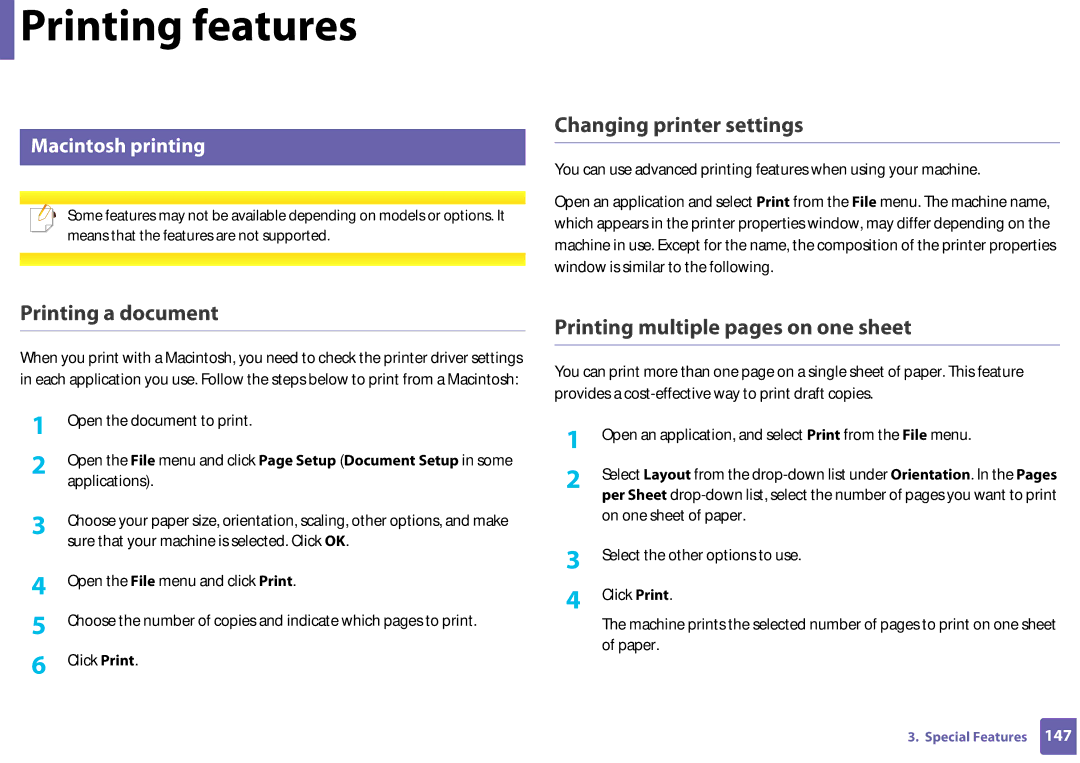 Samsung SF-76xP Series manual Changing printer settings, Printing a document, Printing multiple pages on one sheet 