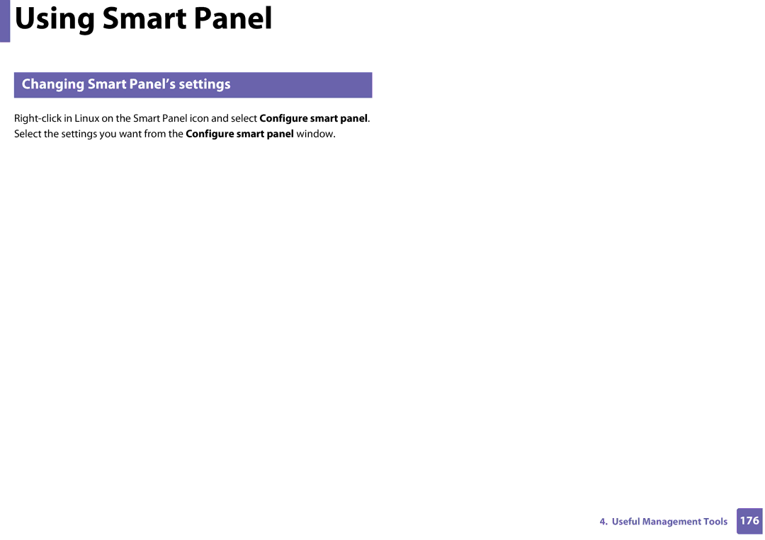 Samsung SF-76xP Series manual Changing Smart Panel’s settings 