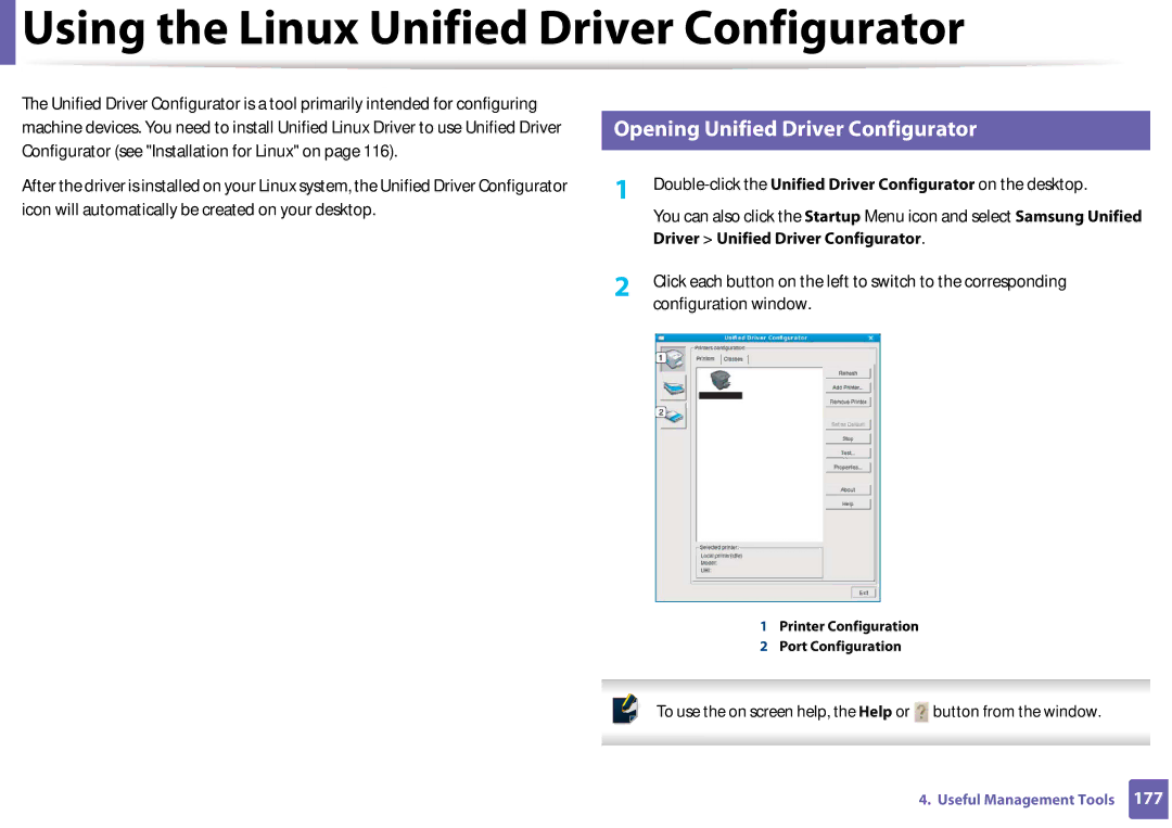 Samsung SF-76xP Series manual Using the Linux Unified Driver Configurator, Opening Unified Driver Configurator 