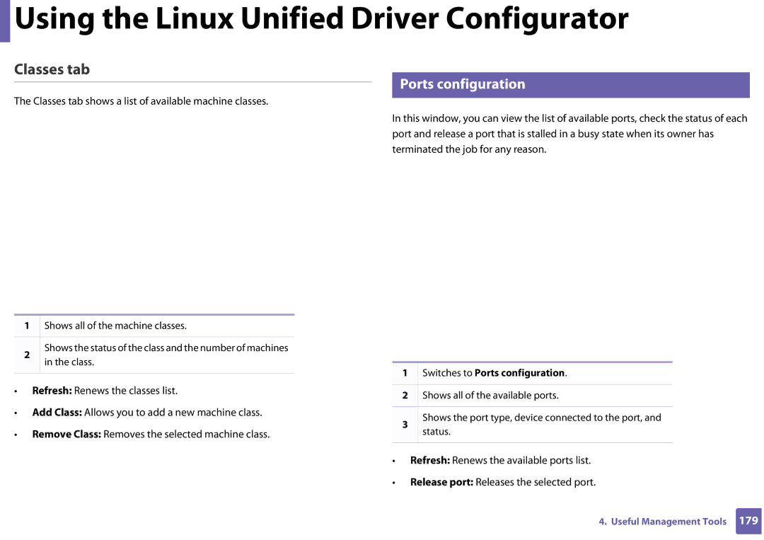 Samsung SF-76xP Series manual Classes tab, Switches to Ports configuration 