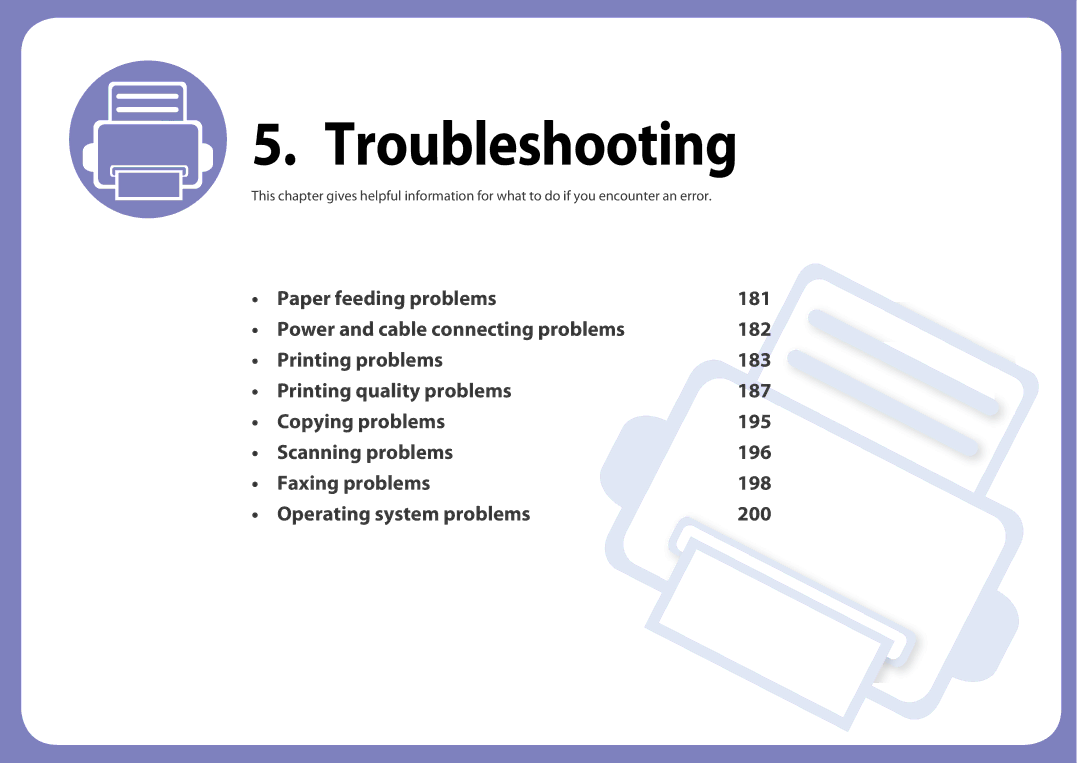 Samsung SF-76xP Series manual Troubleshooting 