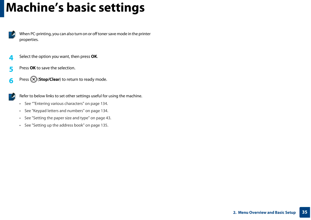 Samsung SF-76xP Series manual Machine’s basic settings 