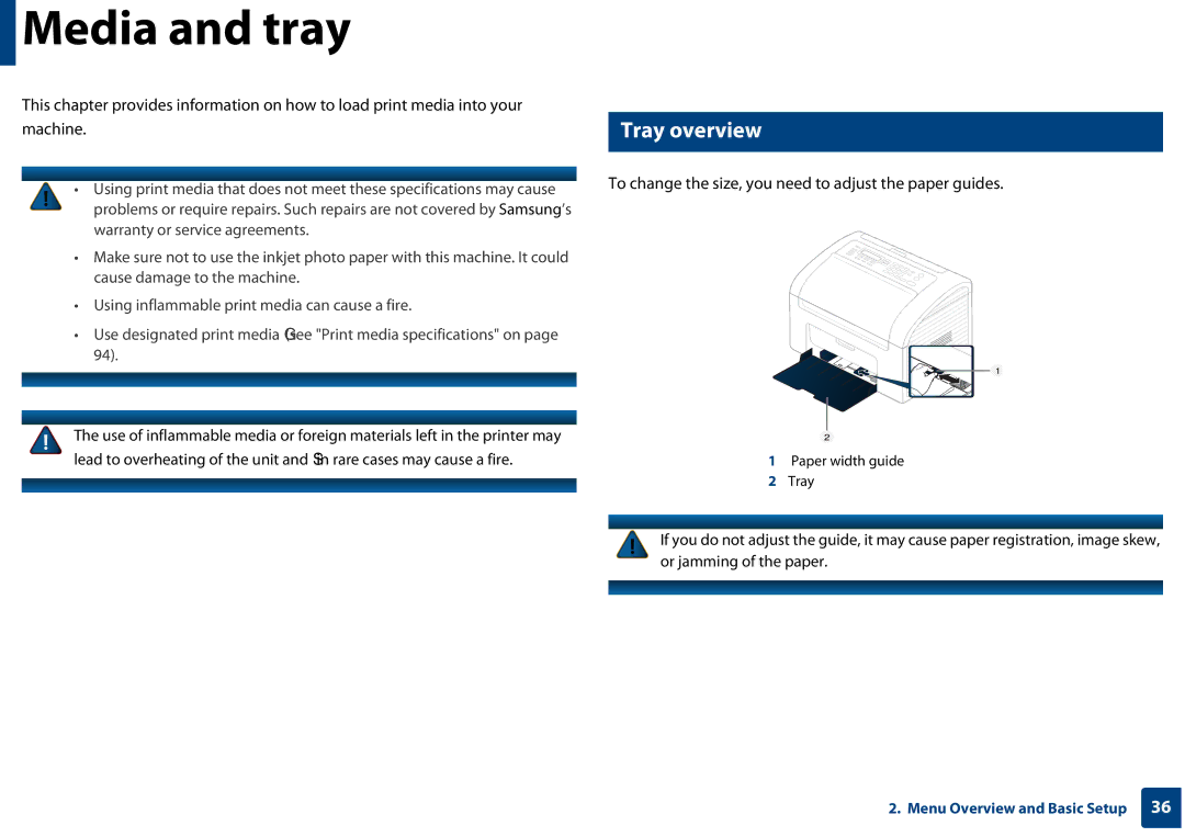 Samsung SF-76xP Series manual Media and tray, Tray overview 