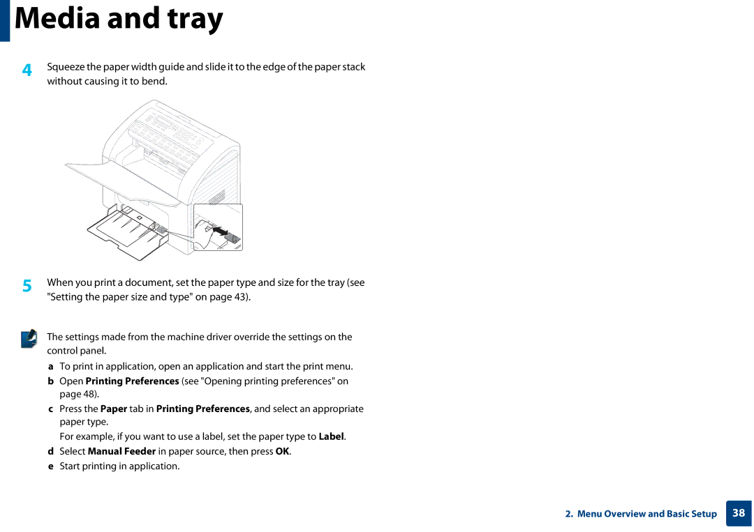 Samsung SF-76xP Series manual Media and tray 