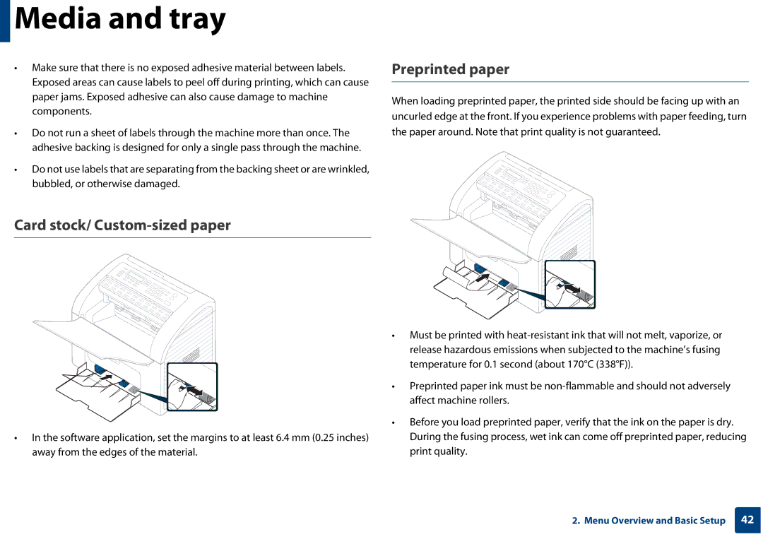 Samsung SF-76xP Series manual Card stock/ Custom-sized paper Preprinted paper 