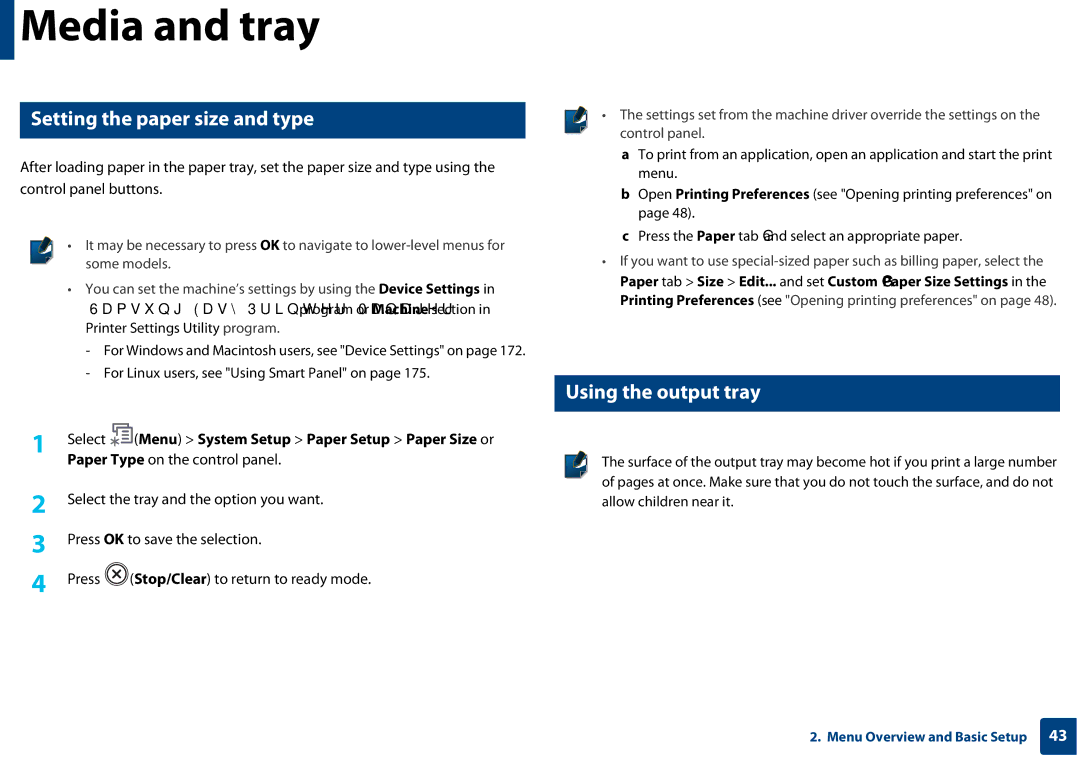 Samsung SF-76xP Series manual Setting the paper size and type, Using the output tray 