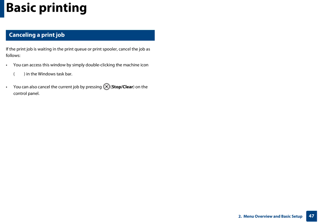 Samsung SF-76xP Series manual Canceling a print job 