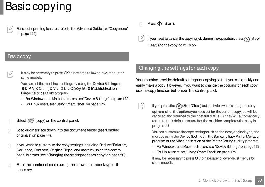 Samsung SF-76xP Series manual Basic copying, Changing the settings for each copy 