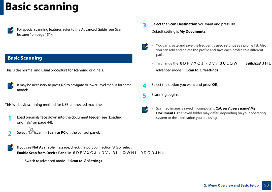 Samsung SF-76xP Series manual Basic scanning, Basic Scanning 