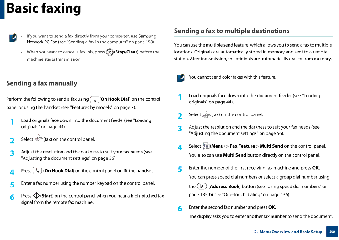 Samsung SF-76xP Series Sending a fax manually, Sending a fax to multiple destinations 