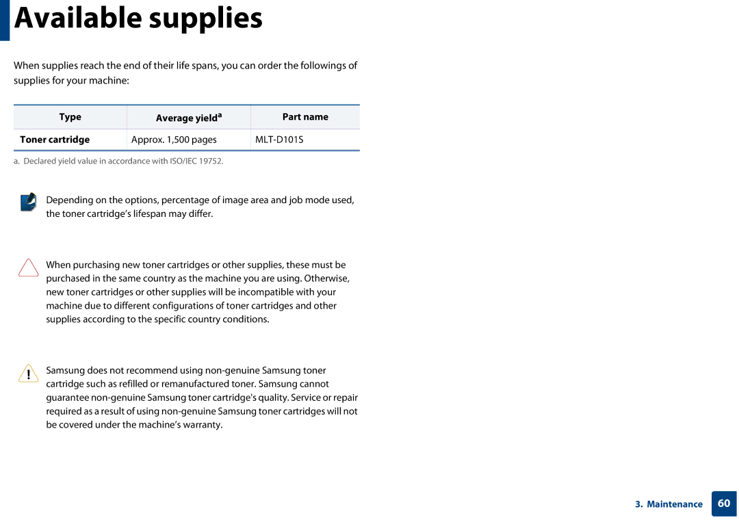 Samsung SF-76xP Series manual Available supplies 