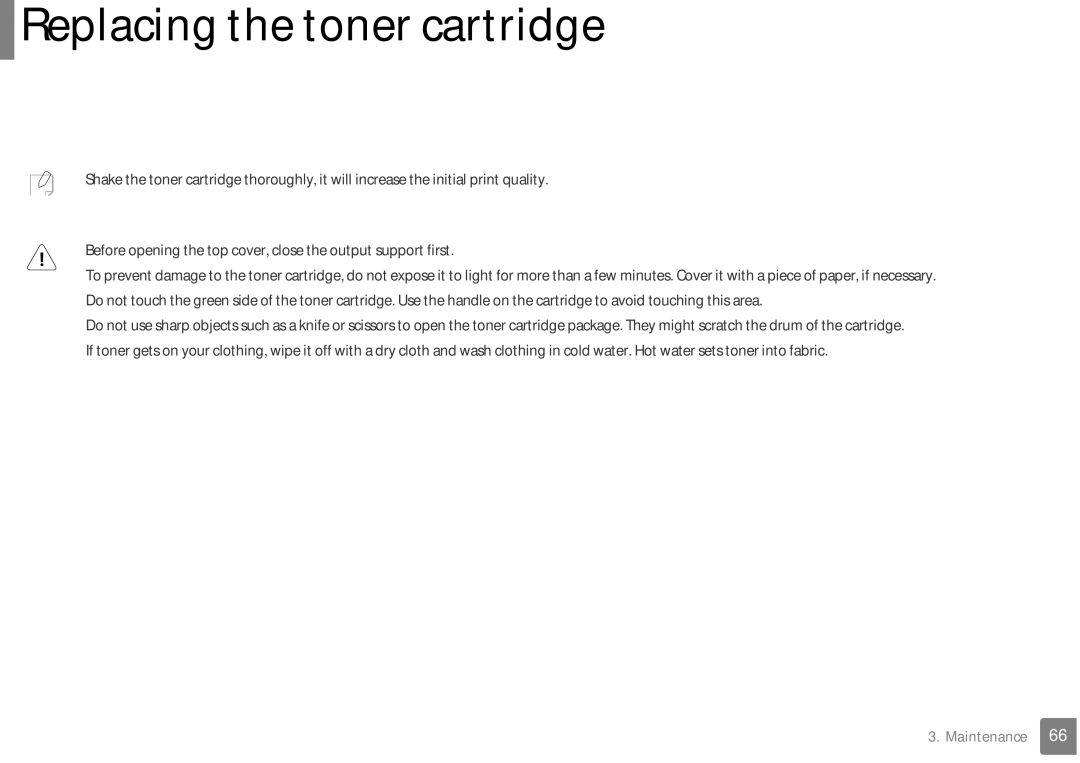 Samsung SF-76xP Series manual Replacing the toner cartridge 