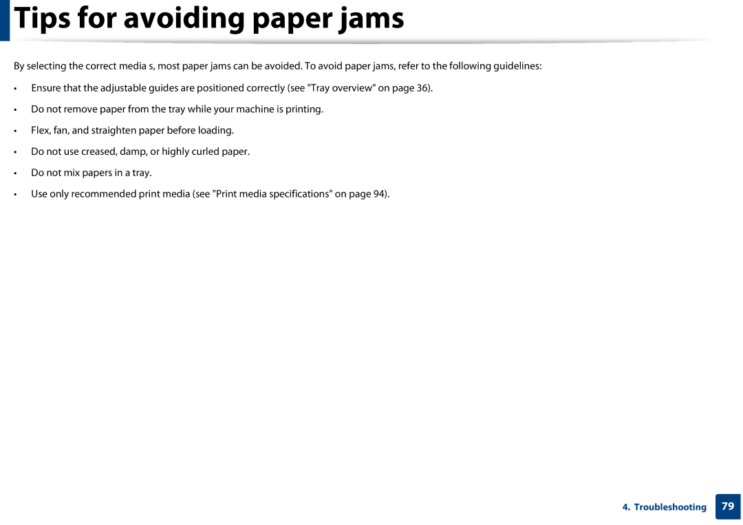 Samsung SF-76xP Series manual Tips for avoiding paper jams 