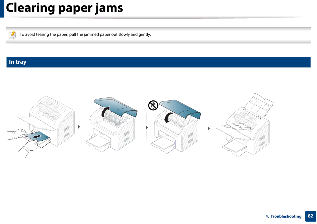 Samsung SF-76xP Series manual Clearing paper jams, Tray 