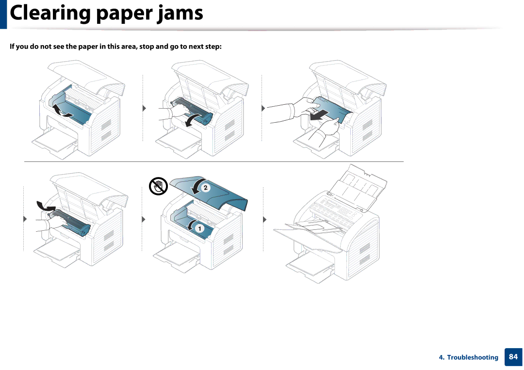 Samsung SF-76xP Series manual Clearing paper jams 