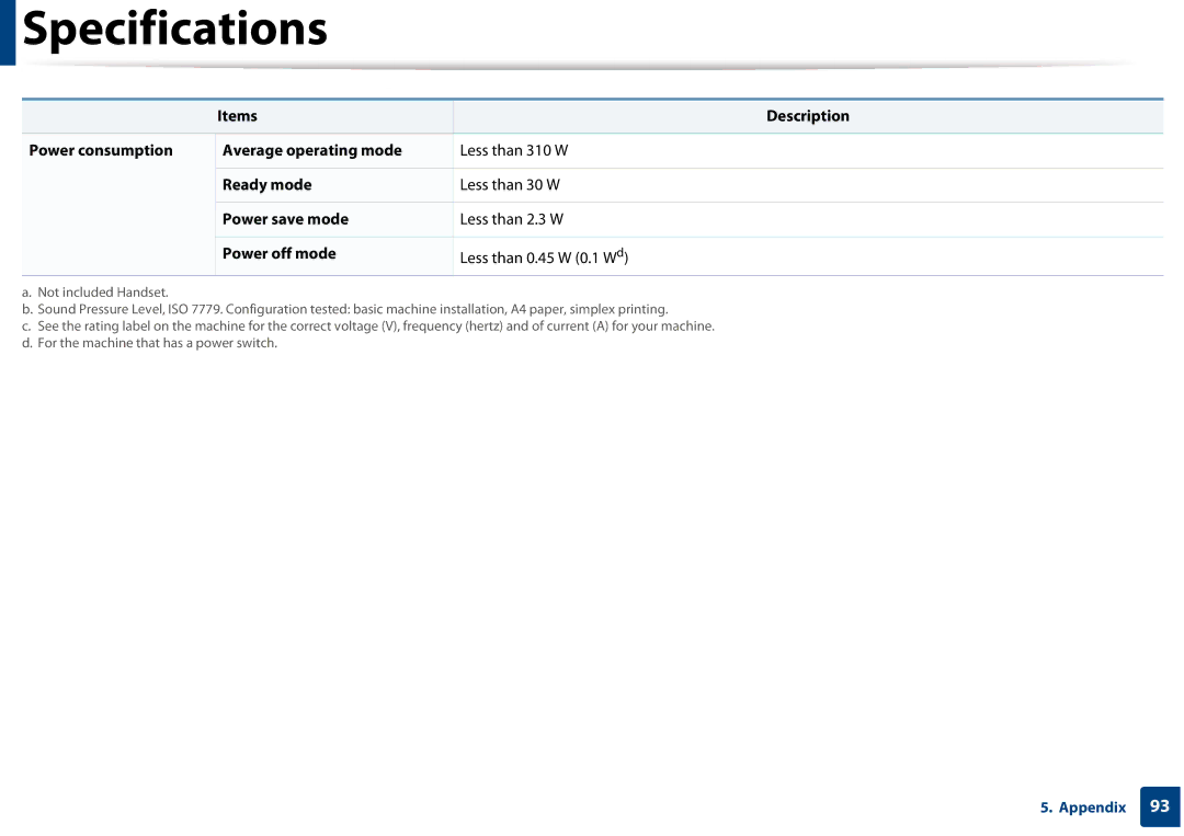 Samsung SF-76xP Series manual Specifications 