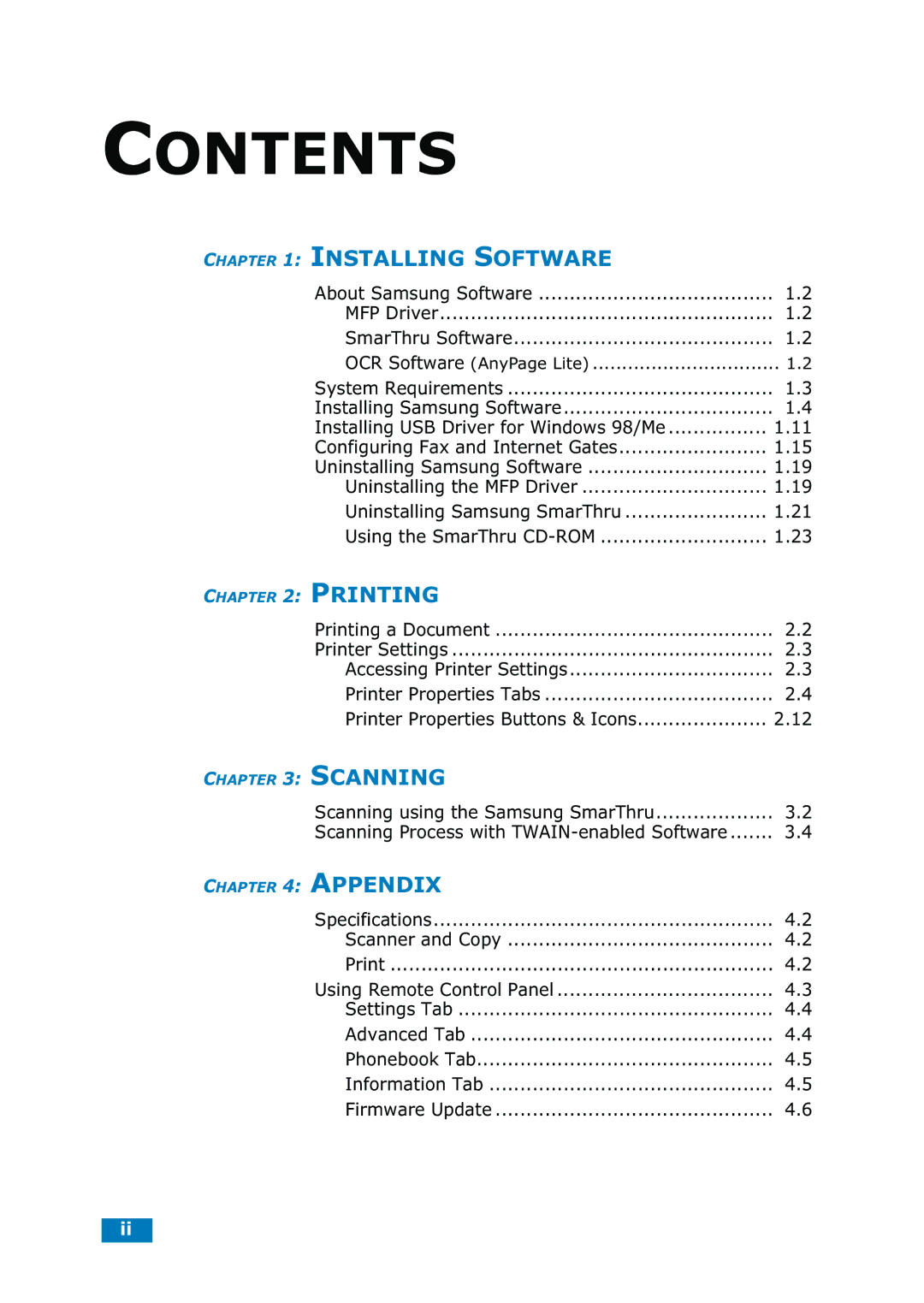 Samsung SF-835P manual Contents 