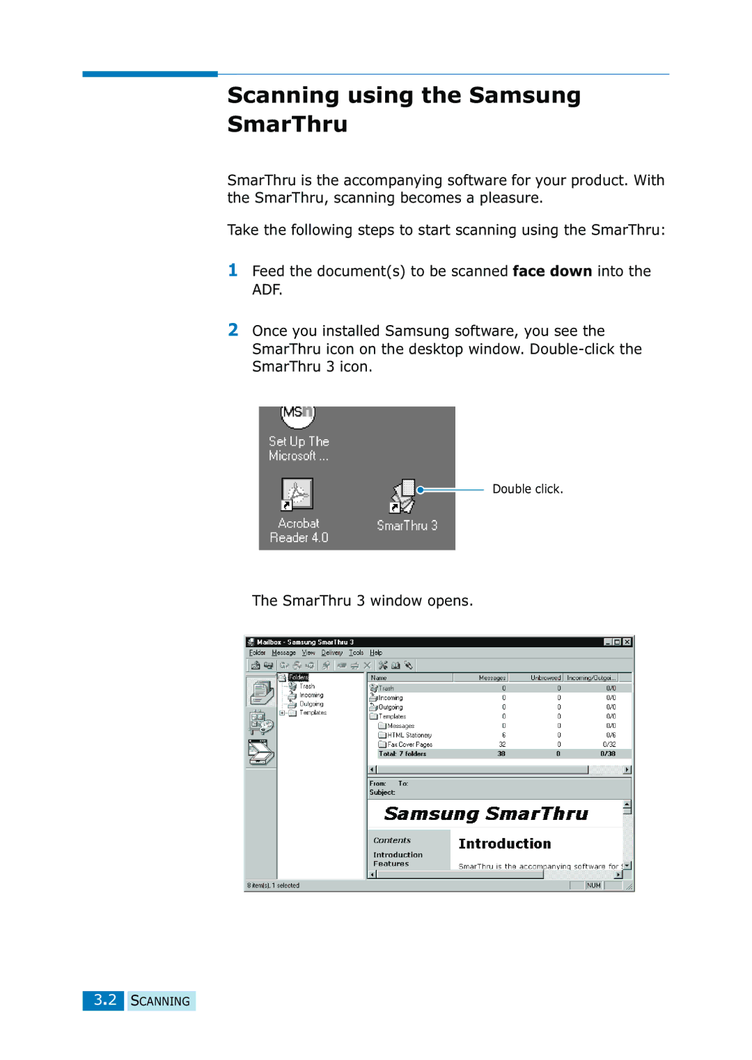 Samsung SF-835P manual Scanning using the Samsung SmarThru 