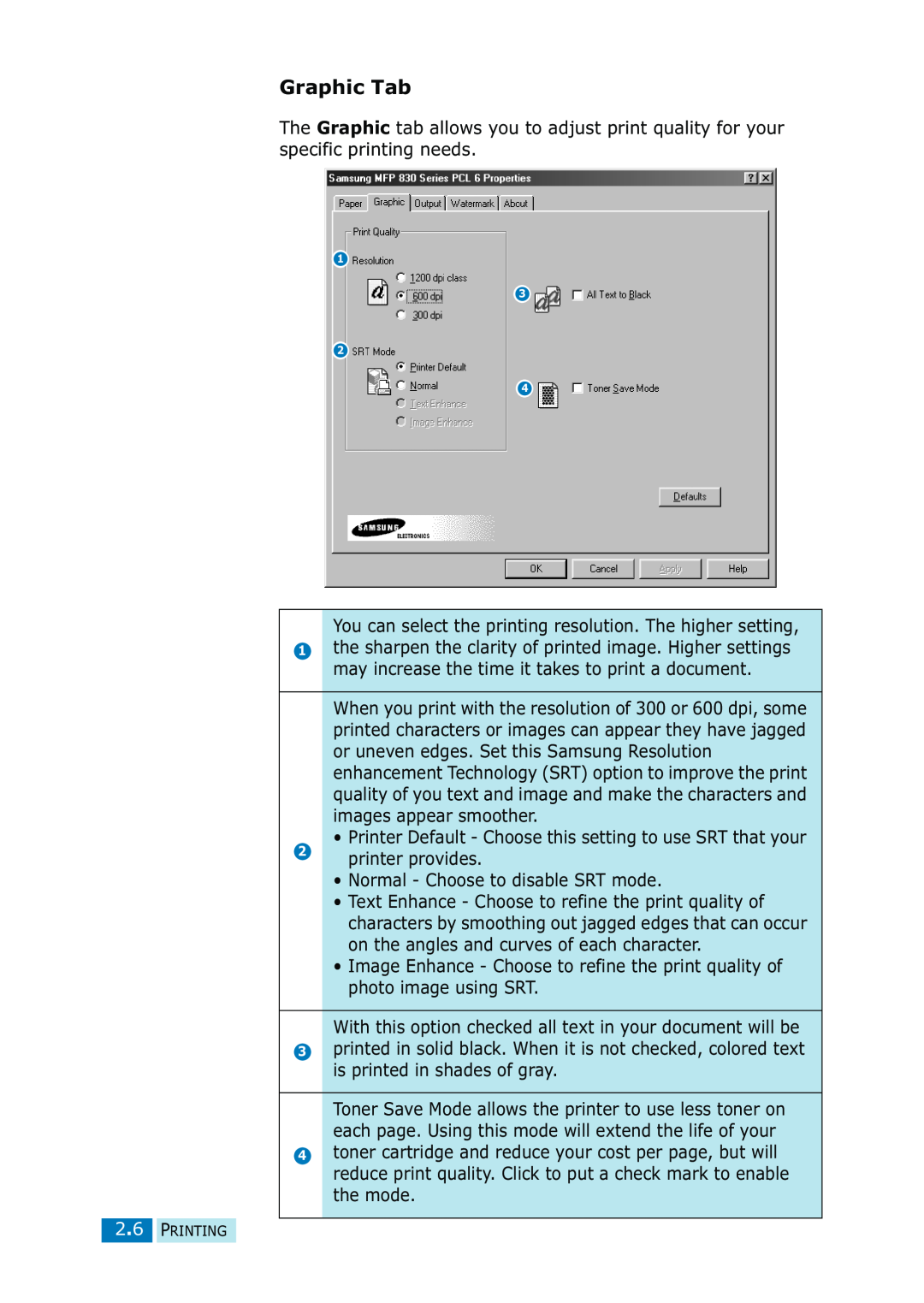 Samsung SF-835P manual Graphic Tab 