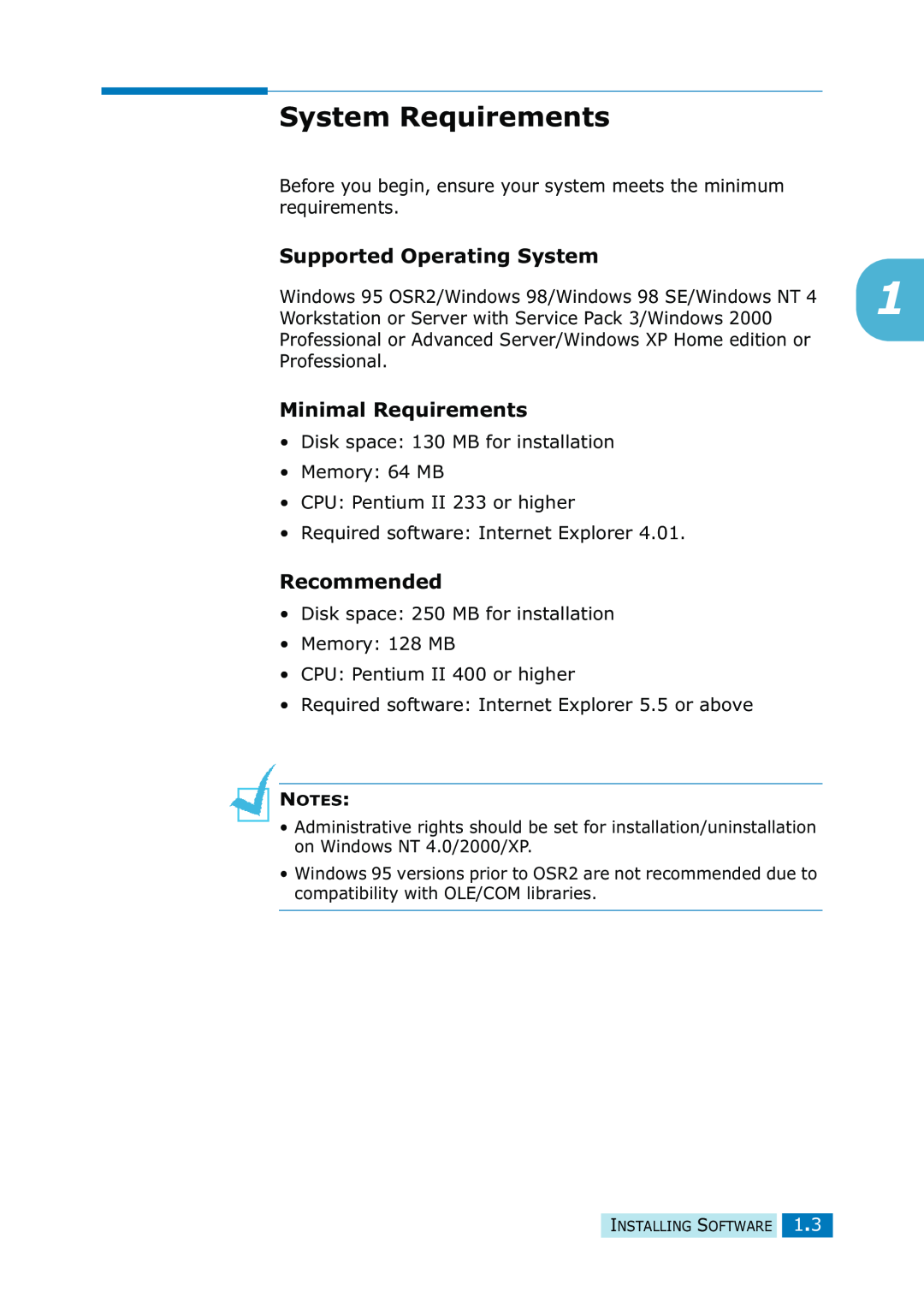 Samsung SF-835P manual System Requirements, Supported Operating System, Minimal Requirements, Recommended 