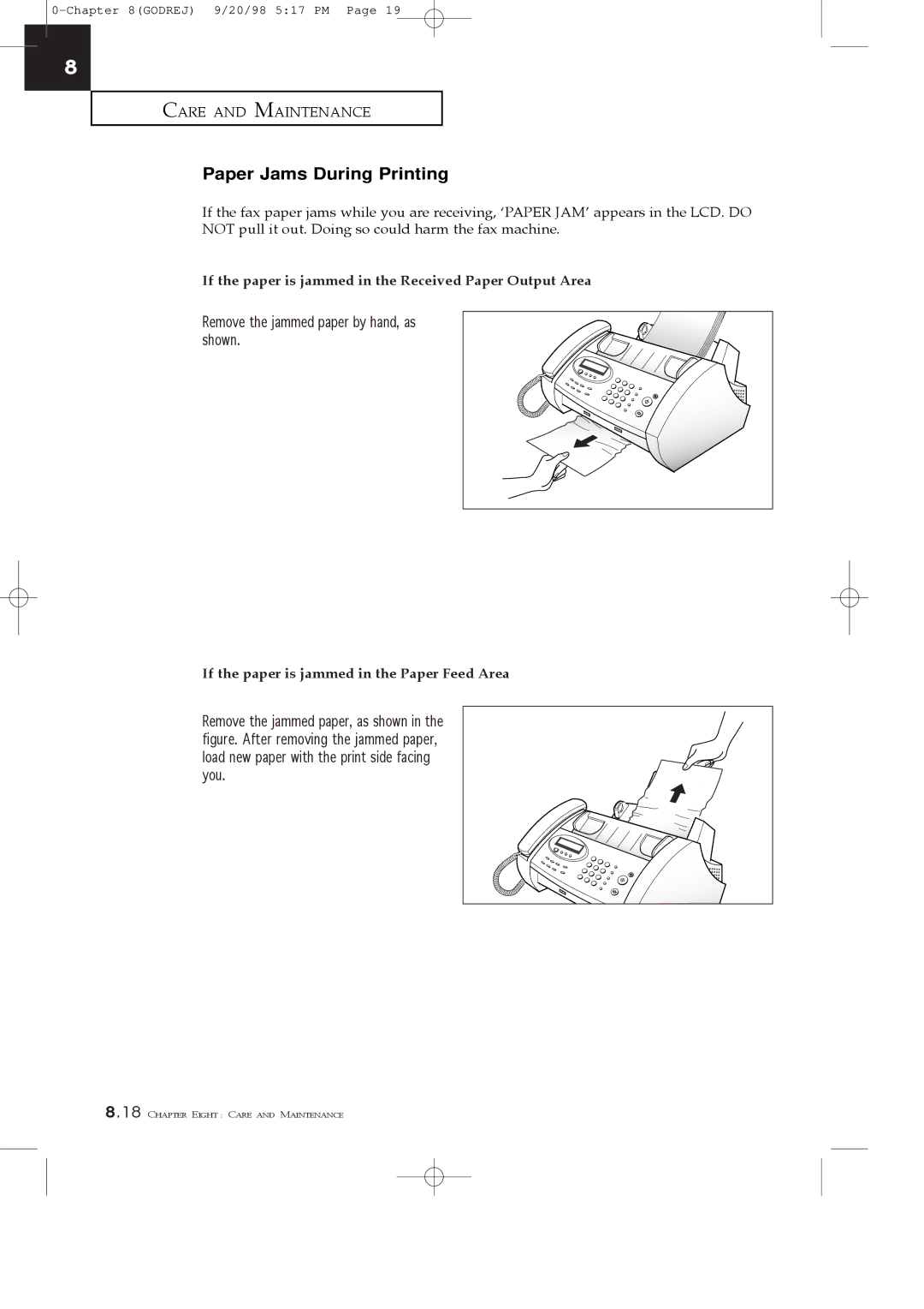 Samsung SF3000T manual Paper Jams During Printing 