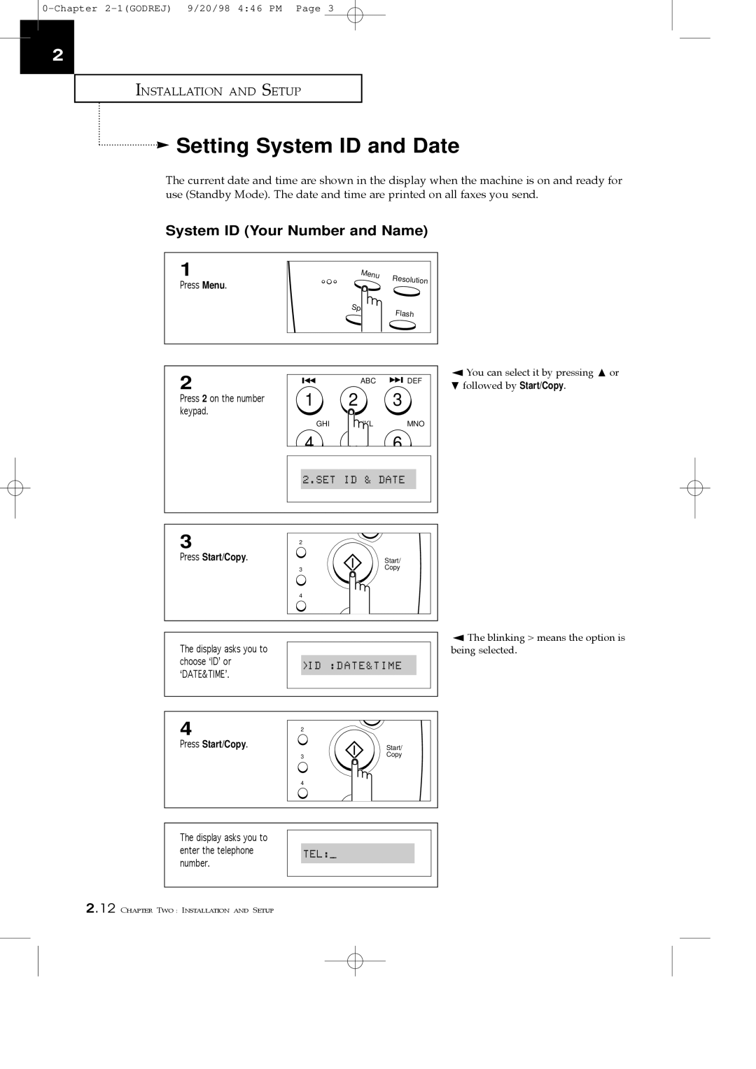 Samsung SF3000T manual Setting System ID and Date, System ID Your Number and Name 