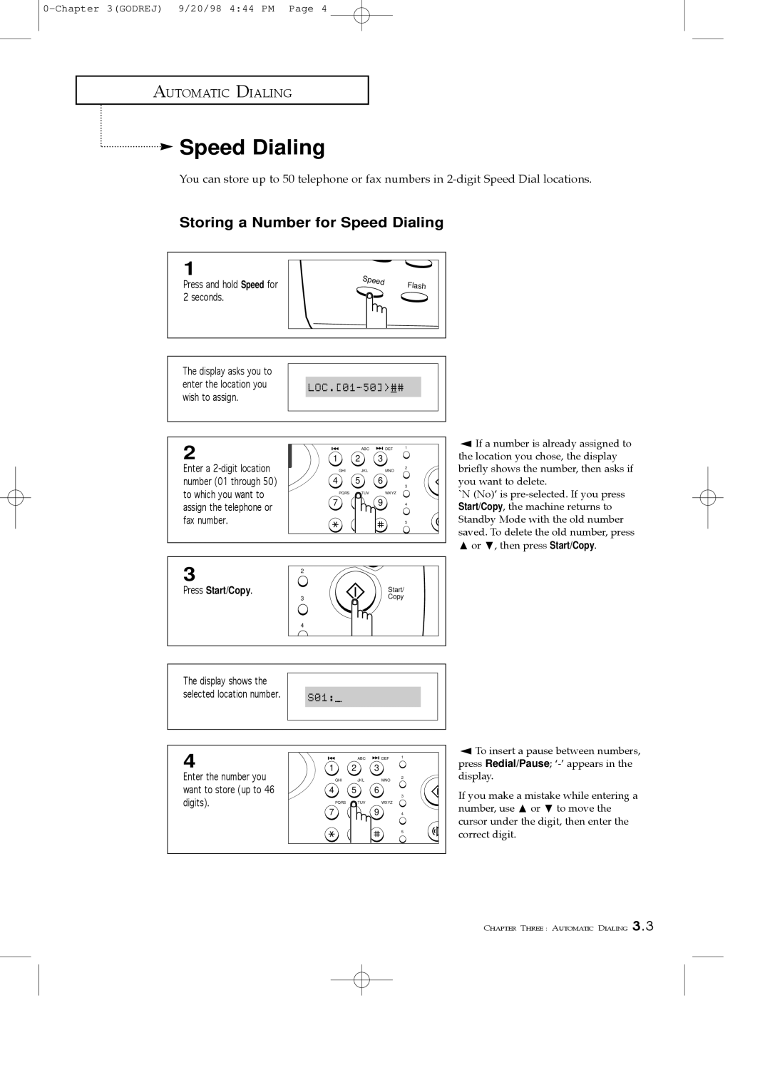 Samsung SF3000T manual Storing a Number for Speed Dialing 