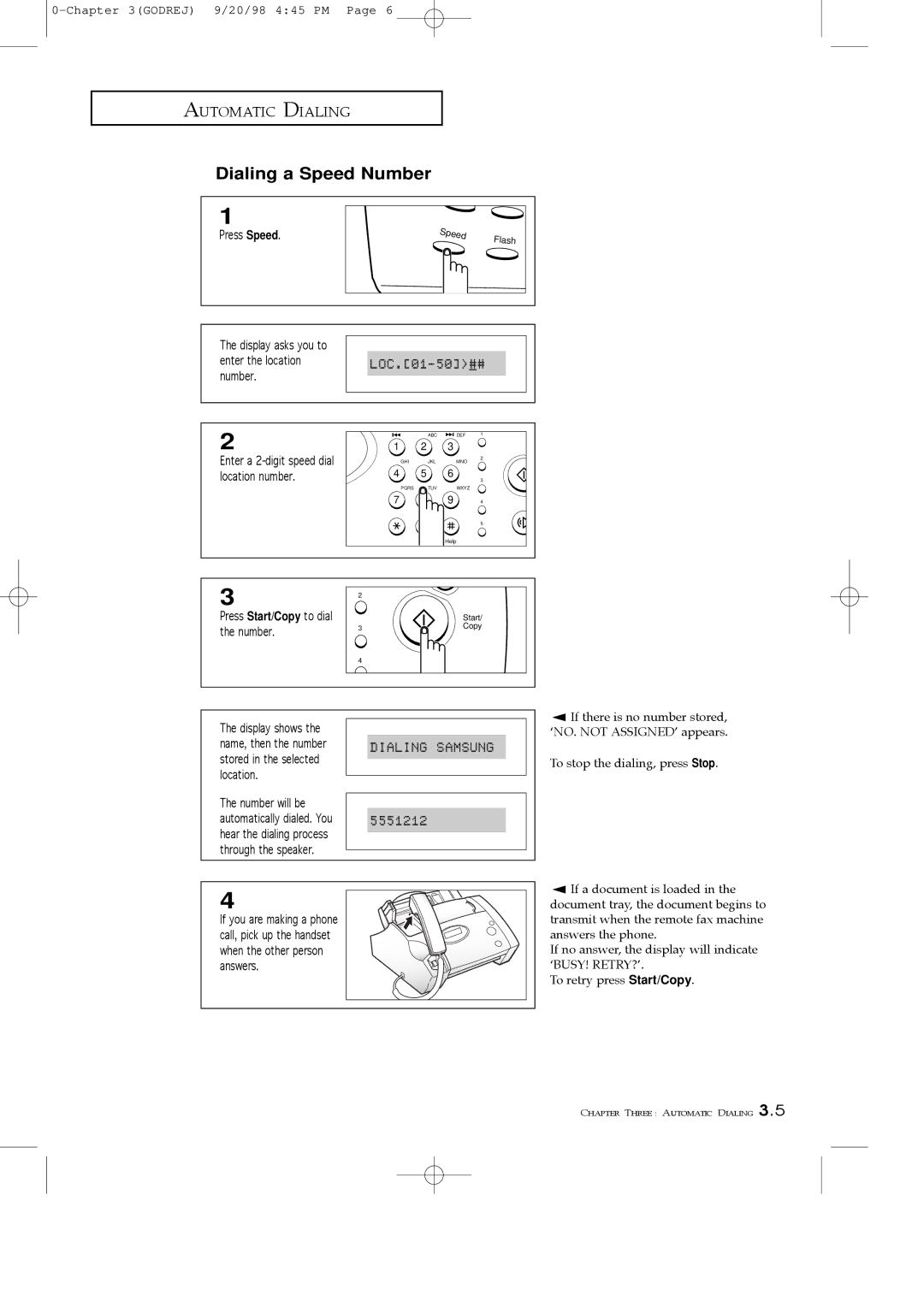 Samsung SF3000T manual Dialing a Speed Number 