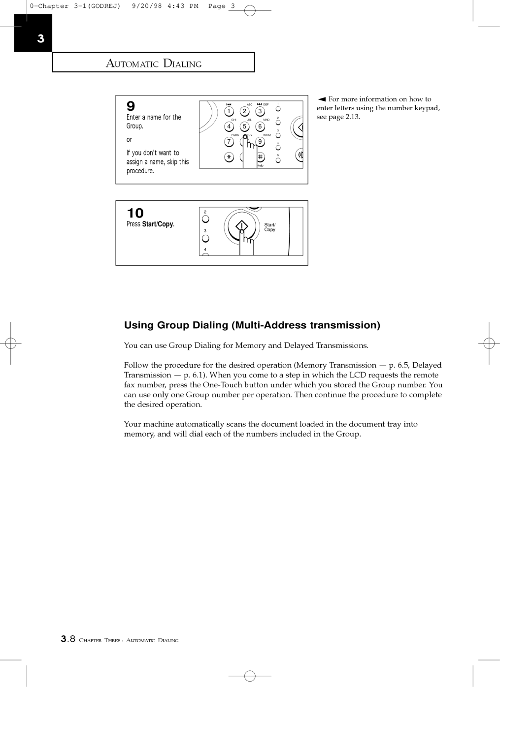 Samsung SF3000T manual Using Group Dialing Multi-Address transmission 