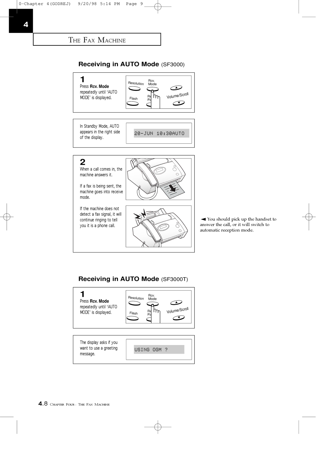 Samsung manual Receiving in Auto Mode SF3000T 