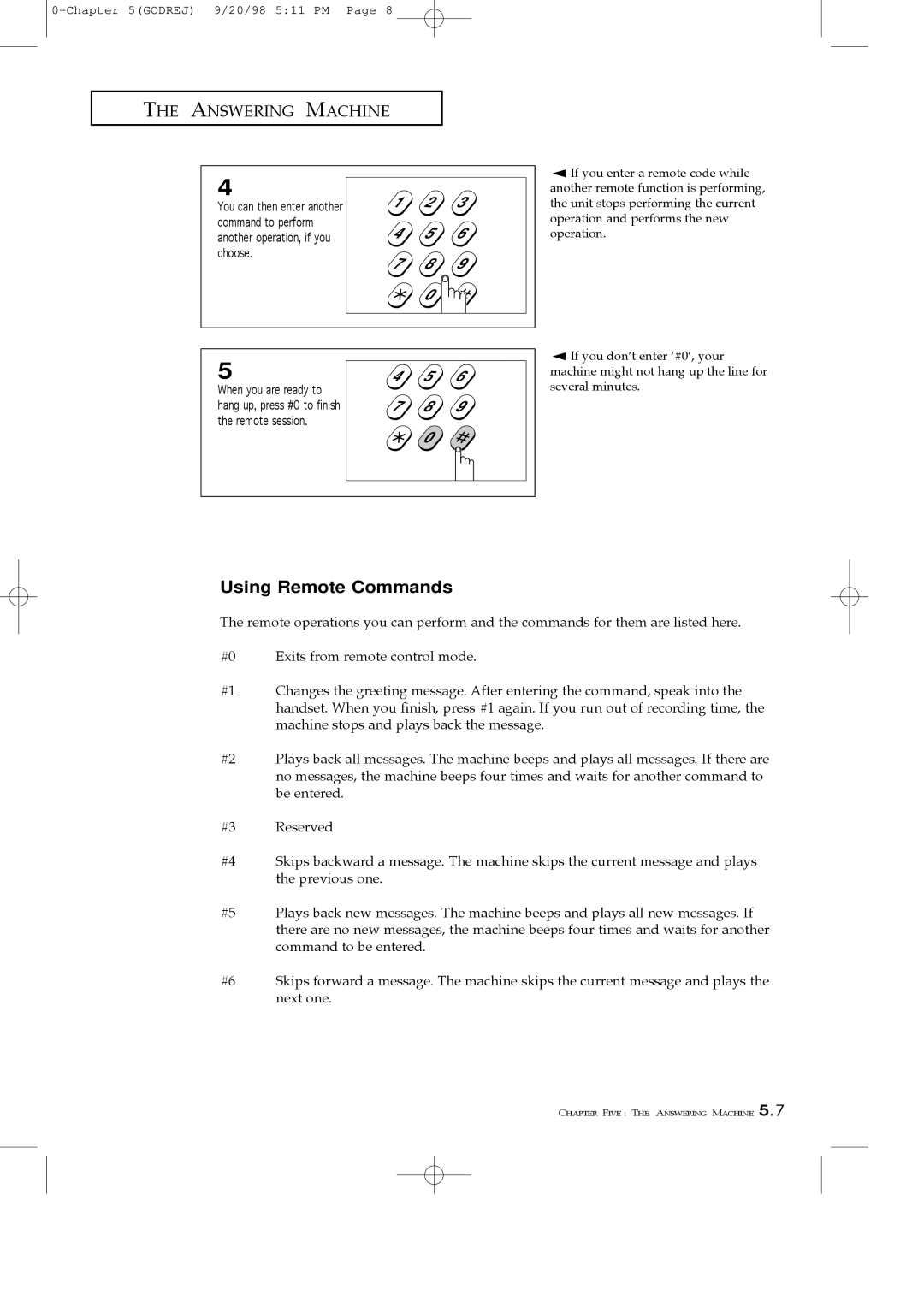 Samsung SF3000T manual Using Remote Commands, Remote session 