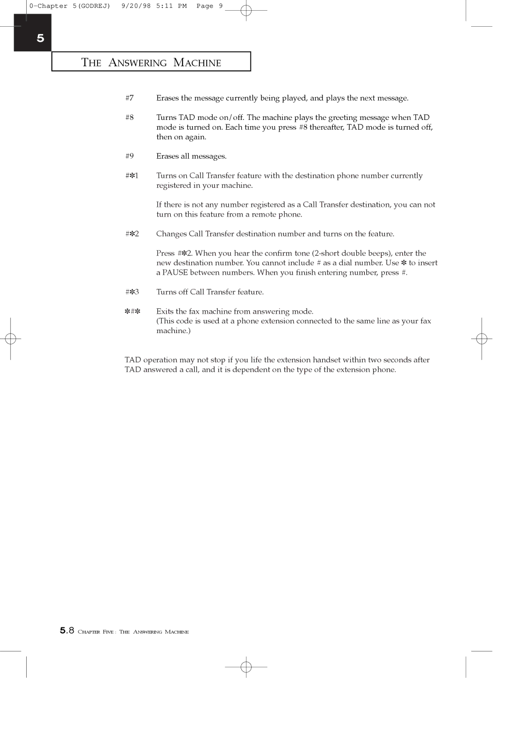 Samsung SF3000T manual Answering Machine 