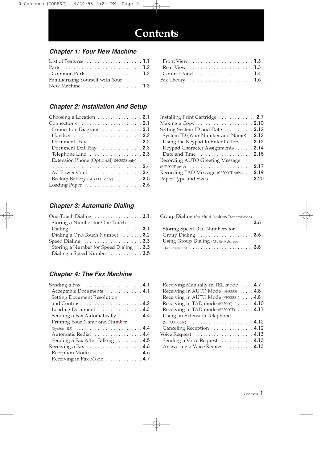 Samsung SF3000T manual Contents 