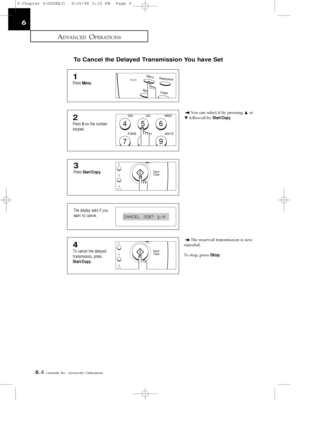 Samsung SF3000T manual To Cancel the Delayed Transmission You have Set 