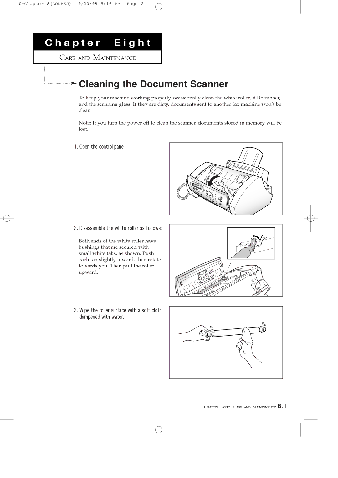 Samsung SF3000T manual Cleaning the Document Scanner 