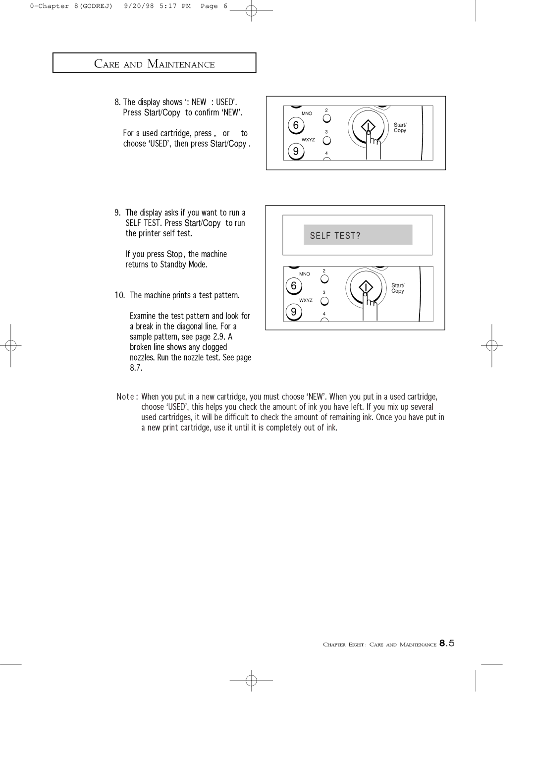 Samsung SF3000T manual Self TEST? 